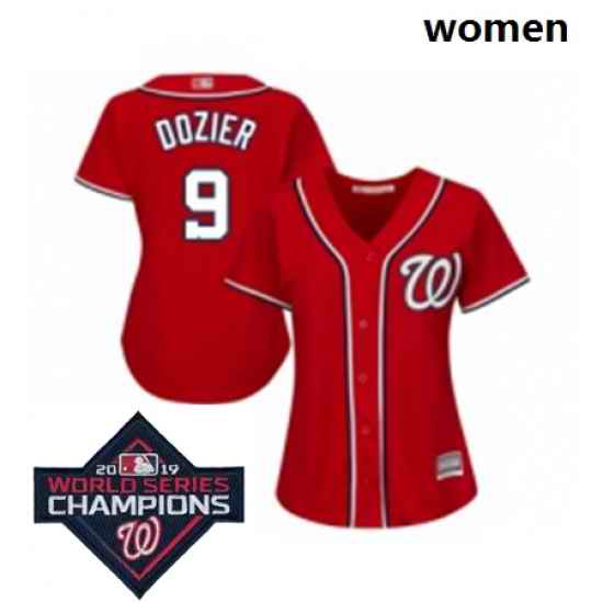 Womens Washington Nationals 9 Brian Dozier Authentic Red Alternate 1 Cool Base Baseball Stitched 2019 World Series Champions Patch Jersey
